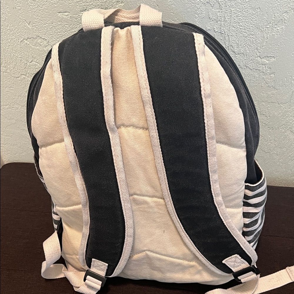 #1201: Unisex Deep Dark, Brown, Navy Blue & Tan Striped Backpack Monkey 🐵 - Picture 4 of 11